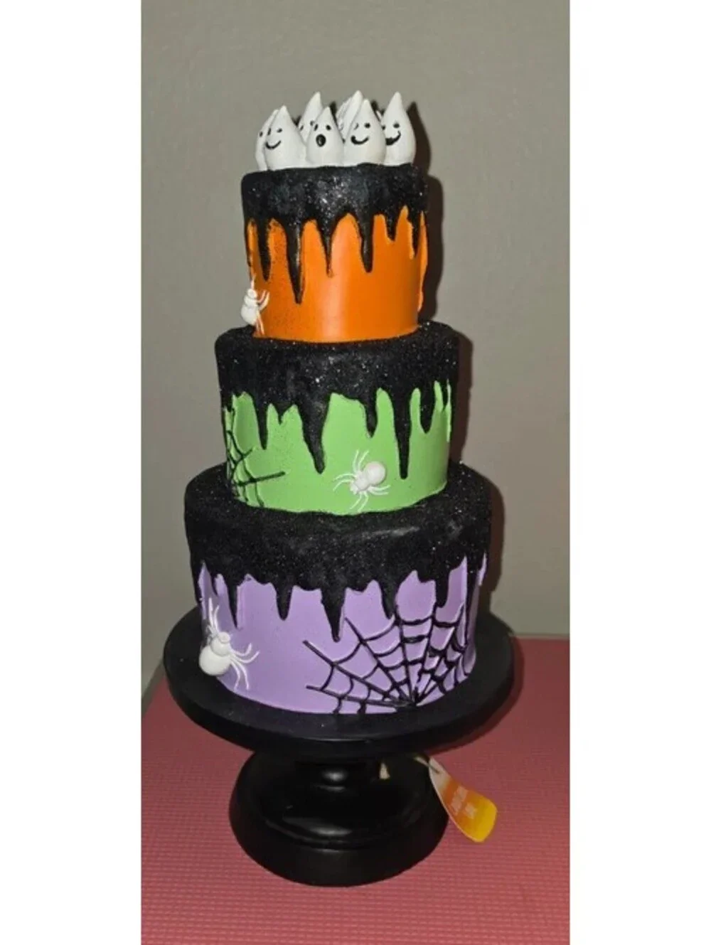 GHOULISH 3 TIER HALLOWEEN FAUX CAKE PEDESTAL STAND CRAFT DAMAGED REPAIR AS IS